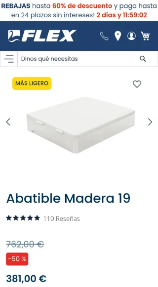 Canapé abatible Flex madera blanco 135x190