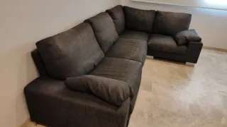 Sofá rinconera tela azul oscuro