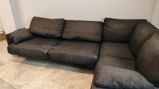 Sofá rinconera tela azul oscuro