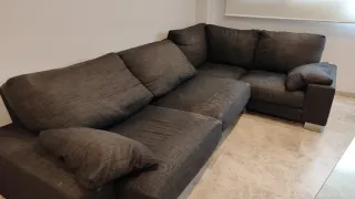 Sofá rinconera tela azul oscuro