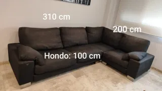 Sofá rinconera tela azul oscuro