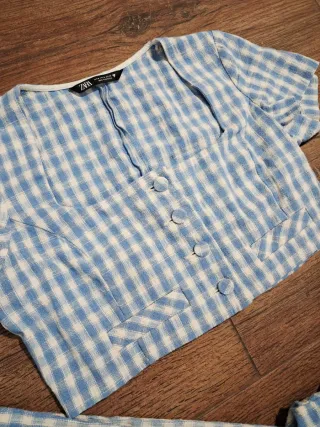 Conjunto Zara vichy azul y blanco