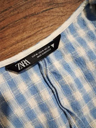 Conjunto Zara vichy azul y blanco