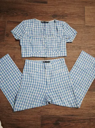 Conjunto Zara vichy azul y blanco