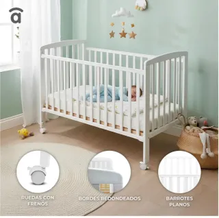 Cuna de madera Haya Blanca Asalvo y colchón