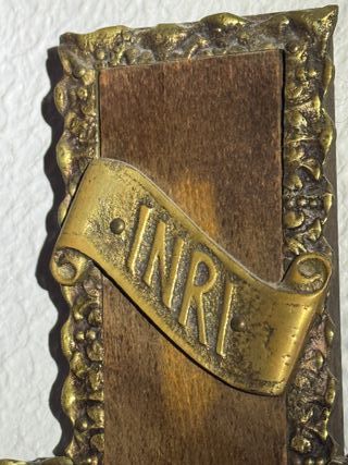 Crucifijo antiguo latón y madera noble