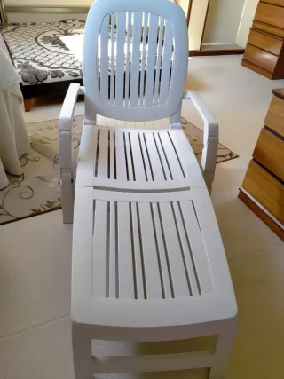 2 Tumbonas plástico con cajón, ruedas y colchoneta