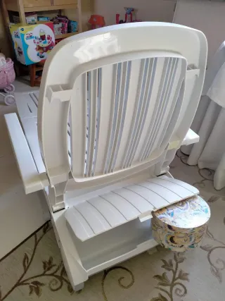 2 Tumbonas plástico con cajón, ruedas y colchoneta