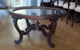 Mesa de centro redonda madera y cristal