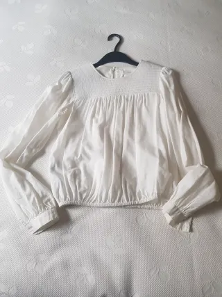 Blusa Mango Blanca Manga Larga
