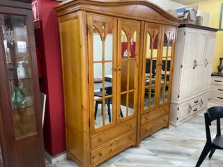 Armario vitrina pino 4 puertas con espejo