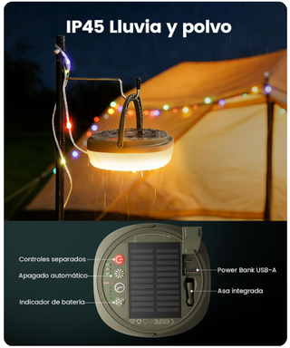 Catena LED Campeggio 10m 130 LED Solare/USB