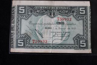 Billete 5 Pesetas Banco de España 1937