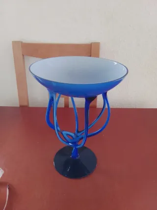 Cuenco de cristal azul y blanco de francia