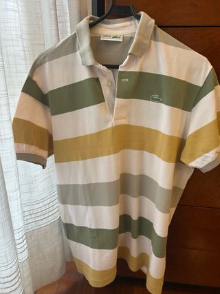 Polo Lacoste Rayas Verde/Blanco Talla L