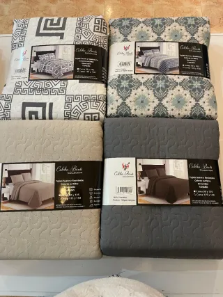 Colcha bouti reversible gris y blanco