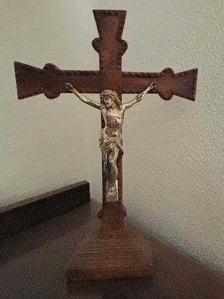 Crucifijo antiguo madera y metal
