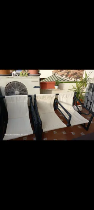 Conjunto 3 sillones y mesa terraza beige/negro