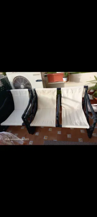 Conjunto 3 sillones y mesa terraza beige/negro