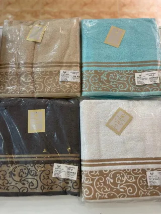 Juego 3 Toallas Algodón Beige y Turquesa