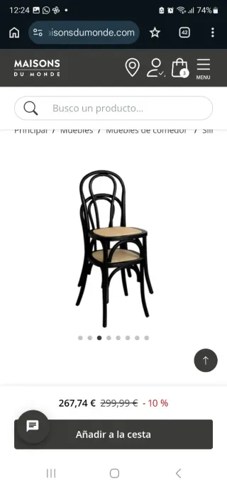 Silla vintage madera negra ratán