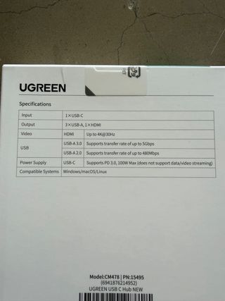 Hub USB-C UGREEN 5 en 1 HDMI 4K PD 100W