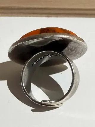 Anillo ajustable plata, naranja y marrón NATURE