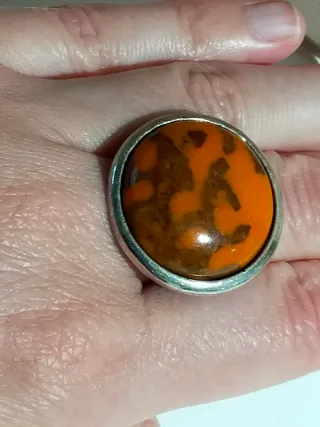 Anillo ajustable plata, naranja y marrón NATURE