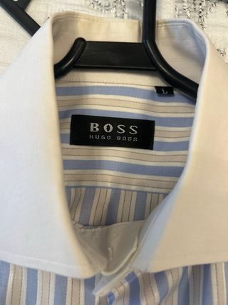 Camisa Hugo Boss Rayas Azul y Beige Talla L