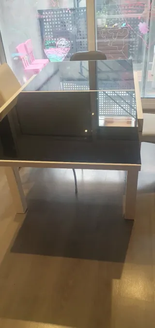 Mesa de comedor cristal y madera de 90/180x 90