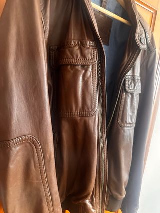 Chaqueta Cuero Bomber Massimo Dutti Hombre
