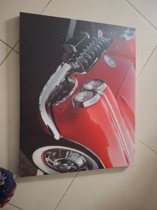 Cuadro ilustración coche clásico rojo