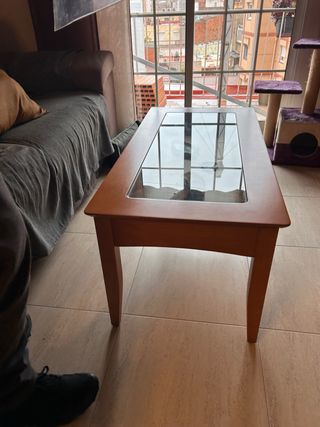 Mesa de centro elevable KIBUC madera y cristal