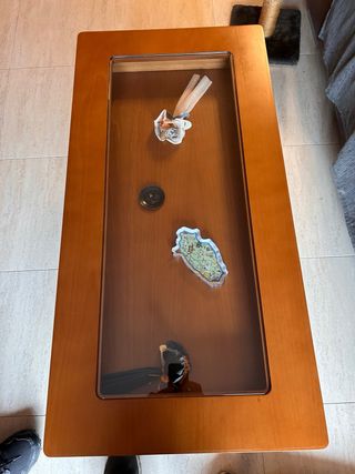 Mesa de centro elevable KIBUC madera y cristal
