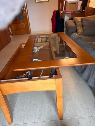 Mesa de centro elevable KIBUC madera y cristal