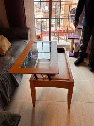 Mesa de centro elevable KIBUC madera y cristal