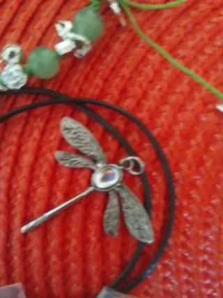 Collar de libélula plateado y negro