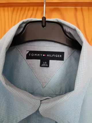 Camisa Tommy Hilfiger Azul Manga Corta,talla:L-G.