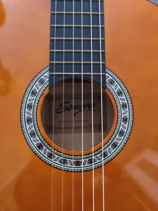 Guitarra Sonora con funda y afinador de tubo.