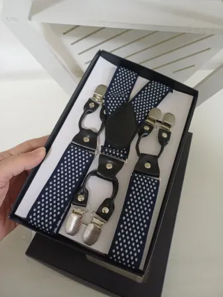 Bretelle uomo blu con rombi bianchi