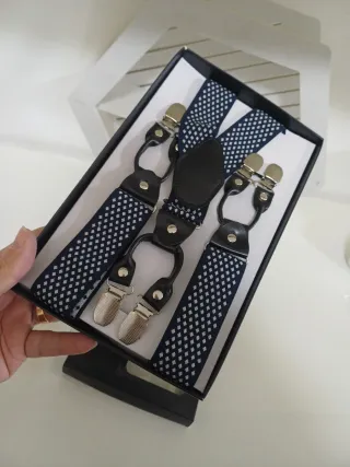 Bretelle uomo blu con rombi bianchi