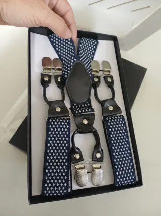 Bretelle uomo blu con rombi bianchi