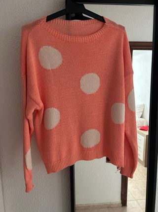 Jersey fino lunares naranja y blanco