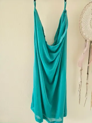 Vestido fiesta verde agua drapeado