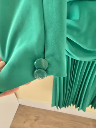 Vestido fiesta verde agua drapeado