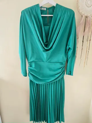 Vestido fiesta verde agua drapeado