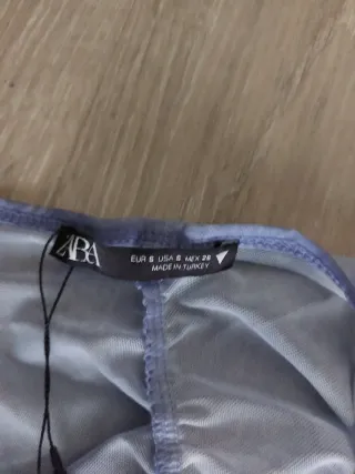 Top Zara Tul Drapeado azul celeste Talla S