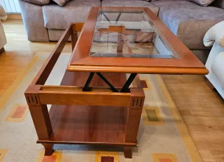Mesa de centro elevable madera y cristal