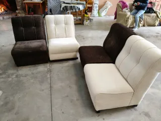 Conjunto 4 sofás modulares tela beige y marrón