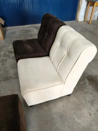 Conjunto 4 sofás modulares tela beige y marrón